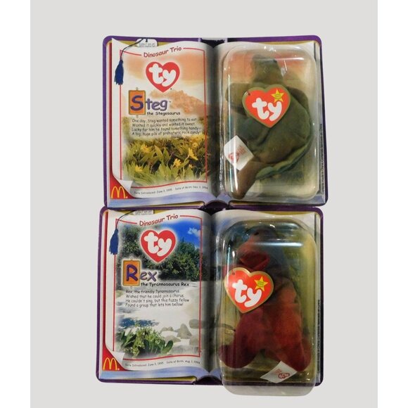 Ty McDonalds Teeny Beanie Babies 2000 Dinosaur Set Steg Rex - Picture 1 of 8